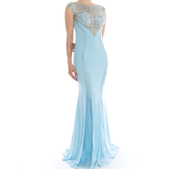 Ice Blue Beaded Evening Gown - Picture 1 of 4